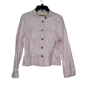 Sigrid Olsen Women's Jacket 5 Buttons Stretch Crop Hi-Neck Denim Pink 14